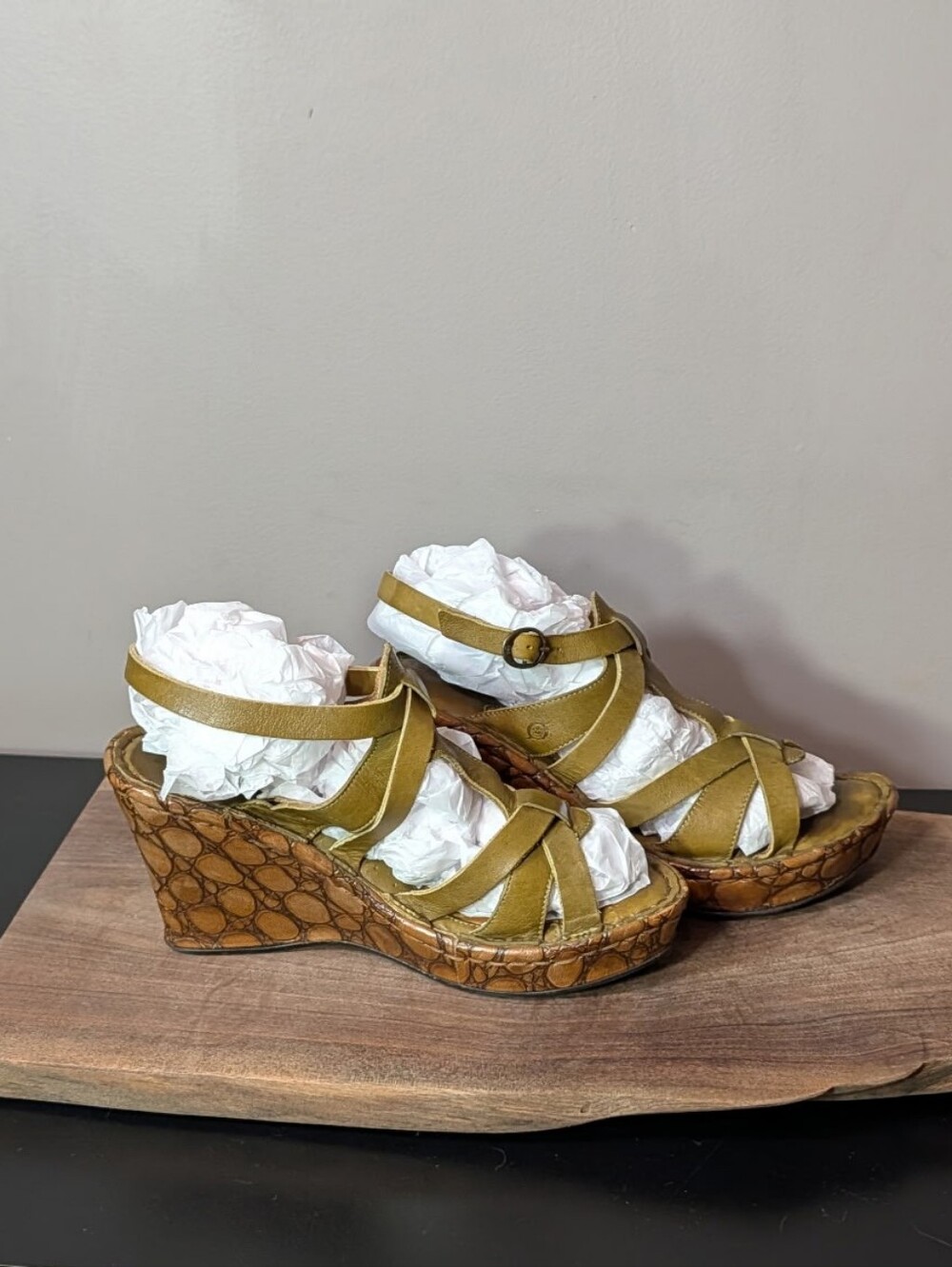 Born Olive Green Strappy Wedge Sandals